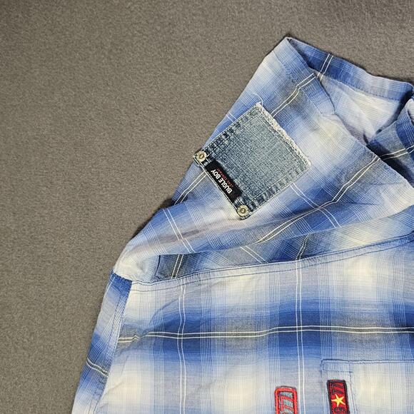 VTG Bugle Boy Hawaiian Shirt L Blue Floral Short Sleeve Y2K 1990s Shell Button - Picture 3 of 13